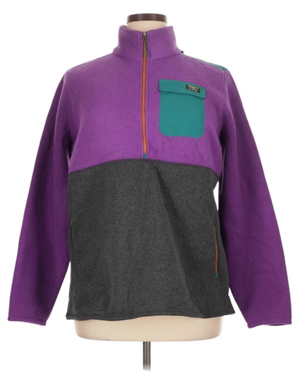 L.L. Bean Sweater Fleece Sherpa Hybrid Quarter Zip Pullover XL Plum Gray NWT